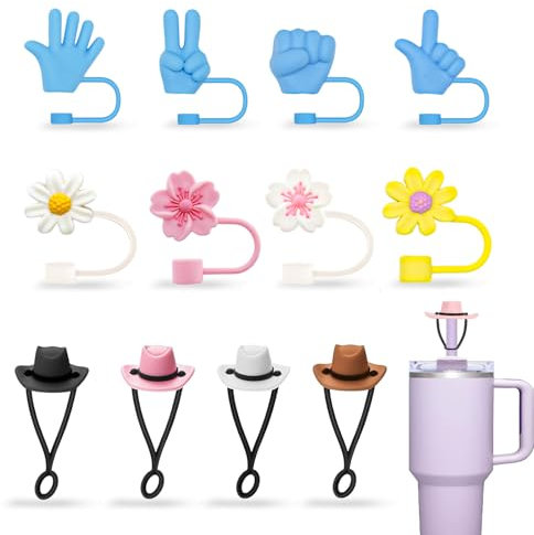 NVGVUP 12 Pcs Straw Cover Cap for Stanley Cup 30&40 Oz, Dust-Proof Silicone Straw Toppers, Reusable Flower Straw Covers Toppers Suitable for Stanley Cup 8-12mm Straws, Tumbler Accessories