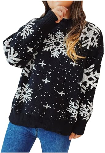 Weihnachtspullover Damen Lustige Grafik, Sale Pullover Baumwolle Bequem Strickpullover Elegant Schick Lässiger Rundhalspullover Mit Langen Ärmeln Und Weihnachtsmuster Sweater Ugly Christmas