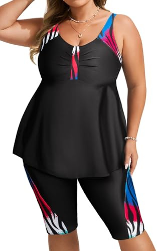Hanna Nikole Tankini de Loisirs Grande Taille pour Femme Push Up Belles Imprimé zèbre coloré 60