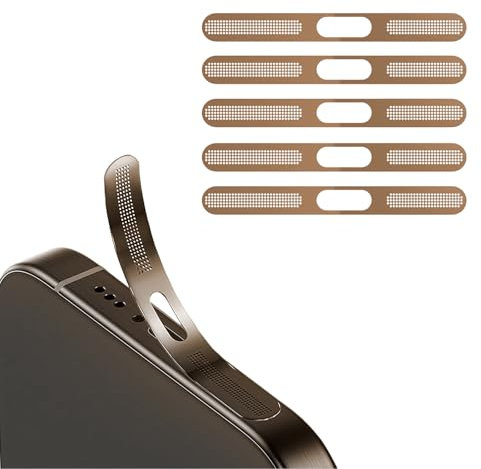 BelleVive 5-Pack Dustproof Mesh Stickers for iPhone 16 Pro/16 Pro Max, Integrated Protection for Speaker and Charging Port, Anti-Dust, Earpiece Speaker Mesh, Desert Titanium