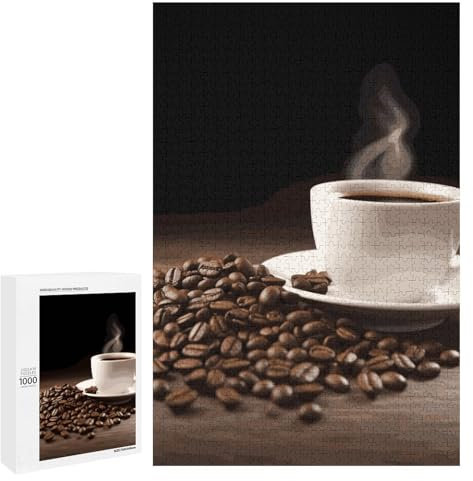 Coffee Cup and Coffee Beans Jigsaw Puzzles Wooden Puzzle Personalized 1000 PCS for Adults Challenging Puzzle Family Wedding Graduation Present