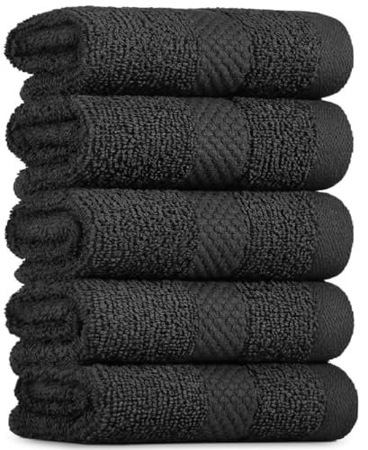 Lot de 5 gants de toilette de luxe 500-800 g/m² en coton égyptien super doux pour la salle de sport (noir, visage_800 g/m²)
