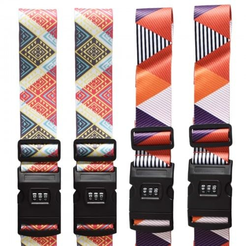 4 Stück Koffergurt mit Zahlenschloss, Verstellbar 5 * 180cm Kofferband Gurt, Robuste Nylon Gepäckbänder, Einfach zu Identifizieren & Personalisieren Ideal für Koffer, Reisetaschen und Gepäckschutz