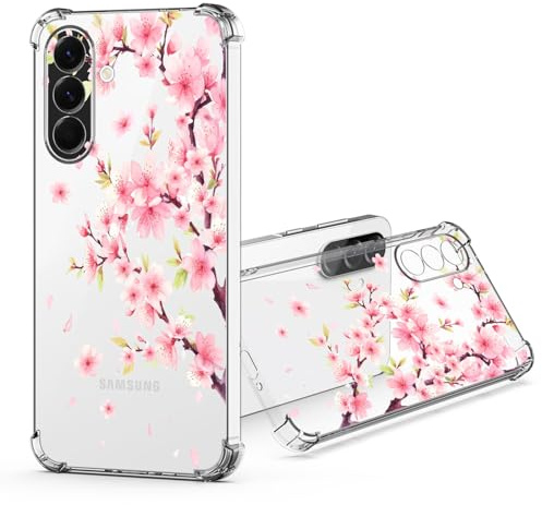 JRIANY für Samsung Galaxy A56 5G Durchsichtig Hülle, Transparent Weich Dünn TPU Silikon Handyhülle mit Bunt Blumen Muster Motiv Stoßfest Kameraschutz Schutzhülle Slim Clear Case Cover - Rosa Sakura