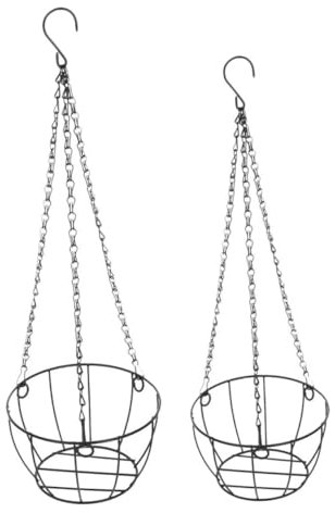 iplusmile Cesto Portafiori Sospeso in Ferro 2 Pezzi: Fioriera Sospesa in Metallo Con Catena - Portavasi Decorativo Nero Per Uso Ed Esterno - Vasi Per Piccoli Spazi