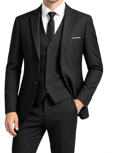 Mens Suit 3 Piece Slim Fit Two Button Single Breasted Solid Tuxedo Blazer Vest Pants Set for Wedding Prom Formal Business