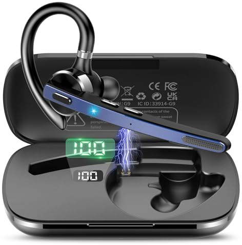 Oreillette Bluetooth sans Fil V5.3, 90H Main Libre Bluetooth Oreillette avec Dual Micro CVC8.0/ENC, Casques sans Fil avec Écran LED, APTX, Mic Mute Connexion de Deux Appareils pour Affaires Bleu