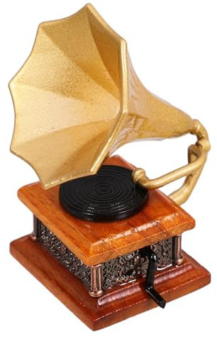 Kisangel Mini Gramophone Rétro Modèle de Phonographe Miniature pour Décoration de Maison de Poupées et Scènes DIY