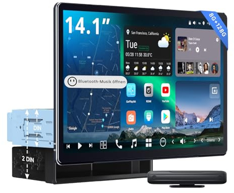 [14,1 FlexView-Display ] ATOTOZONE Android Autoradio mit 1 DIN & Doppel DIN, KI-Agent & KI-Vision, Parkwächter, 8G+128G, 7.1.2 CH Audio, Kabelloses CarPlay & Android Auto, HDMI IN,4G LTE,X10G141E