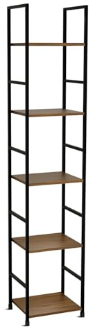 BELOFAY Book Shelf Floorstanding 5-Tier Wooden Shelving Unit with Metal Frame, Space-Saving Ancient Wood Medium Book Case for Office, Study, and Living Room