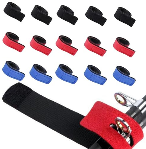 CAASFOOY Angelrute Gürtel Rutenbänder Angeln – Klettband Angelrutenriemen zum Binden und Schützen von Spinn & Meer Ruten, Rutenband rutschfest, Elastisch, Stark Haftend 15 Stück (3 Farben,25cm)