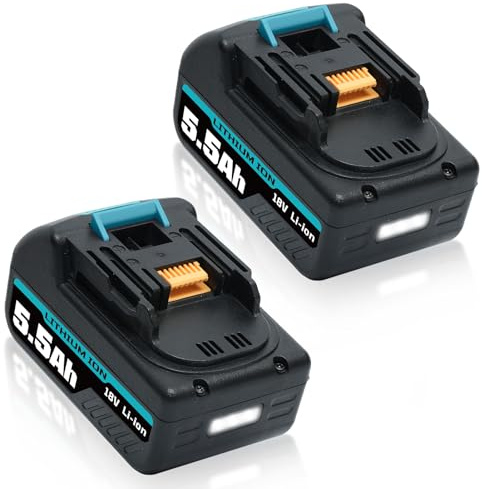 2 Stück 5,5Ah 18V BL1860B Ersatzakku für Makita Akku Kompatibel mit Makita 18V Akku BL1850B BL1840B BL1830 BL1815 BL1835 Werkzeugakku mit LED-Anzeige