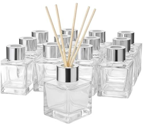 Doni Bomboniere - 10 Bottiglie vuote in Vetro da 200 ml con Bastoncini Legno per Profumatore Ambiente - Diffusori di Oli Essenziali per la Casa Bagno Salotto, Arredo Decorativi (Silver)