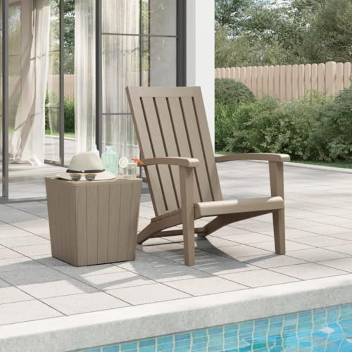 KTHLBRH Silla de Jardín Adirondack Exterior Polipropileno PP con Textura de Madera de Imitación, Asiento Ergonómico y Respaldo Cómodo para Patio, Terraza, Piscina y Balcón,