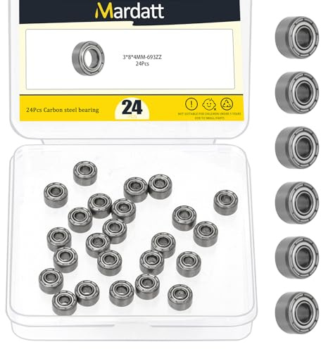 Mardatt 24-teiliges 693ZZ Kugellager-Sortiment, 3 x 8 x 4 mm, Kohlenstoffstahl Tiefenradiallager, doppelt abgeschirmte Lager für Niedergeschwindigkeitsübertragungsausrüstung, Rollen