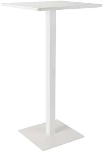 CLP Stehtisch eckig 60 cm Sharon, Bartisch quadratisch mit stabilem Metallgestell aus Stahl pulverbeschichtet, Farbe:weiß/weiß