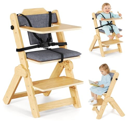 Kinderhochstuhl - Baby Hochstuhl für Kleinkinder bis 15kg, Höhenverstellbar & Klappbar, Sicherheitsgurt 5-Punkt, Abnehmbares Essbrett, Baby Stuhl für Esszimmer