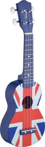 Stagg US UK-FLAG Graphic Series Traditionelle Sopran-Ukulele in schwarzem Nylon-Gigbag