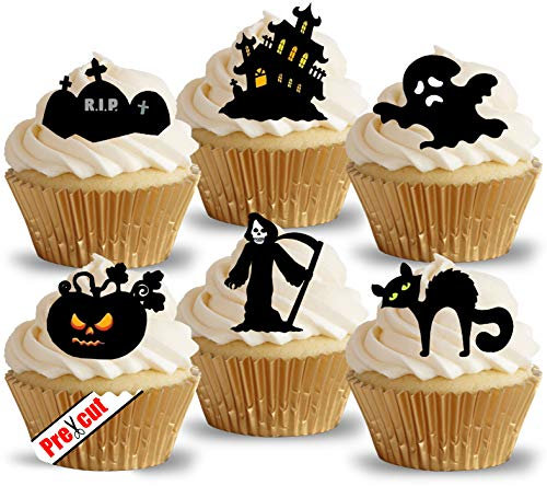 Anglesit Pre-cut Halloween Mix VI. Edible Rice Wafer Paper Cupcake Toppers Cake Decorations Birthday Black Gothic Party