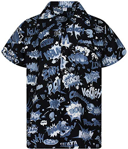 King Kameha Funky Hawaiihemd, Kurzarm, Boom Bang, Monoschwarz, 3XL