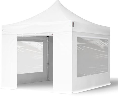 TOOLPORT Faltzelt Professional 3x3 m - mit 4 Seitenteilen (Panoramafenster) Faltpavillon ALU Pavillon Partyzelt weiß