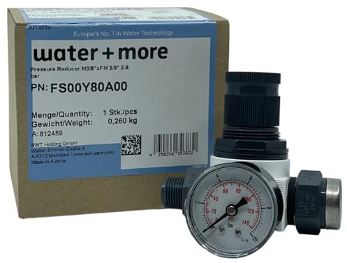 BWT Bestmax Pressure Regulator, Inline Pressure Reducer Valve with Gauge, Manometer, Female 3/8 x Male 3/8, Compatible with BWT Bestmax Filter Head, for Espresso Machines & Water Filtration System