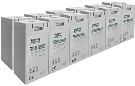24V 7.2kWh 300Ah AGM deep cycle battery bank (12 x 2V batteries) for large solar, wind, off-grid power systems or household/emergency energy storage