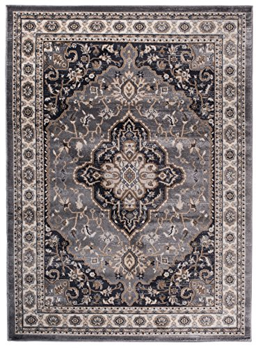 Carpeto Orientteppich Teppich Grau 250 x 350 cm Medaillon Klassisch Muster - Wohnzimmer Schlafzimmer Esszimmer