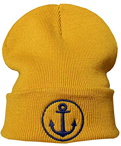 Baddery (A) Strickmütze - Anker - Unisex Mütze für Herren und Damen - Seemannsmütze Geschenk für Segler (One Size - Gelb)