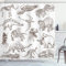 ABAKUHAUS Schwarz-Weiss Duschvorhang, Dinosaurier-Skelett, Stoffliches Gewebe Badezimmerdekorationsset mit Haken, 175 x 180 cm, Dunkelbraun Weiß