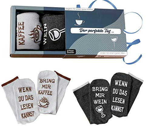 Wein Socken + Kaffee Socken, Geschenke für Freundin oder Freund, WENN DU DAS LESEN KANNST BRING MIR WEIN/KAFFEE, Geschenk für Männer Frauen Papa Mama Schwester, Kaffee-Geschenk Wein-Geschenk