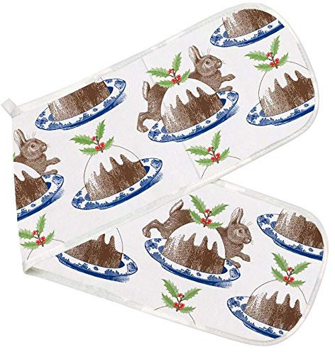 Thornback & Peel - 100% Cotton - Double Oven Glove/Mitt - Rabbit & Christmas Pudding