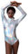 IWEMEK Damen Laser Metallic Langarm Ballett Tanz Trikot Leotard Glänzende Ballettanzug Ballettbody Tanzbody Lack Leder Bodysuit Wetlook Body Sport Gymnastik Turnanzug Top Kostüm Silber 2XL