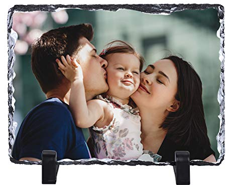 Schiefer mit Foto Personalisierte Schiefertafel mit Ständer Benutzerdefinierte Schieferplatte mit Individuellem Fotodruck Schiefertafel für Geschenk Geburtstag Weihnachten Jubiläum (Rechteck Neu)