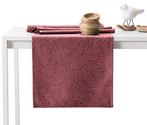 AmeliaHome Tischläufer 40x120 cm Lotuseffekt Wasserabweisend Blätter Altrosa Gaia