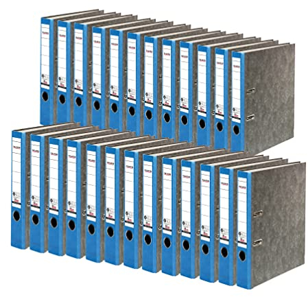 Original Falken 25er Pack Recycling-Ordner Wolkenmarmor. Made in Germany. 5 cm schmal DIN A4 blauer Rücken Ringordner Aktenordner Briefordner Büroordner Pappordner CO2-Neutral Blauer Engel
