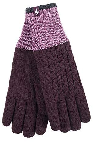HEAT HOLDERS - Damen Winter Fleece Strick Elegant Norwegermuster Handschuhe (M-L, Mulberry)