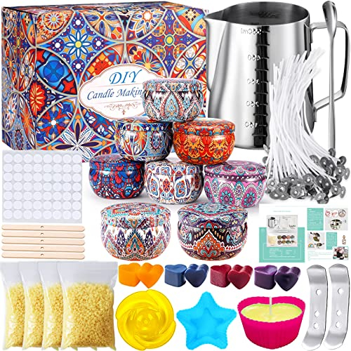 BEYAOBN Kerzen Selber Machen Set, Kerzenherstellung Kit DIY Kerzenherstellung Set Duftkerze Geschenke, 8 Kerzendosen, 4 Farben Farbstoffe Silikonform Bienenwachs,Candle Dochte ect für Kerzenanfänger