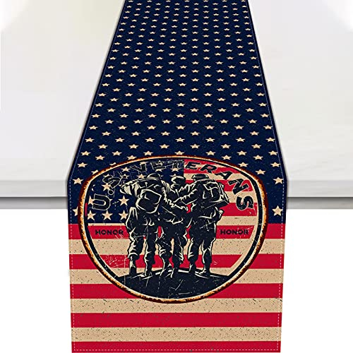Vohado Tischläufer für Gedenktag, patriotischer Soldat, USA, Sterne und Streifen, Veteranentag, Dankeschön, Veteranen, Dekoration, Urlaub, Küche, Esszimmer, Heimdekoration