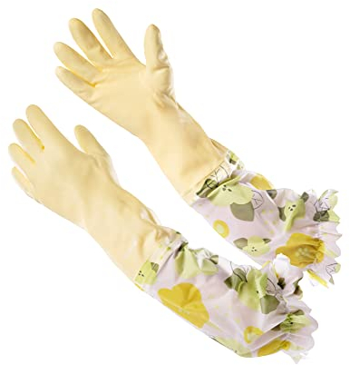 LANON wahoo 51cm Gants Menage, Gant Etanche Vaisselle Doublé Velours, Gants de Nettoyage Chauds, Sans Latex, Antidérapant, Jaune, Taille L