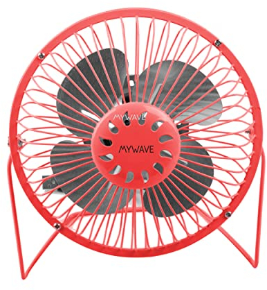 MY WAVE - Mini Ventilador USB - Color Rojo - Ventilador de Mesa con 5 V - Ideal para Llevar Contigo - Interruptor de Palanca con 1 Velocidad - Medidas de 19 x 9.6 x 19.5 cm