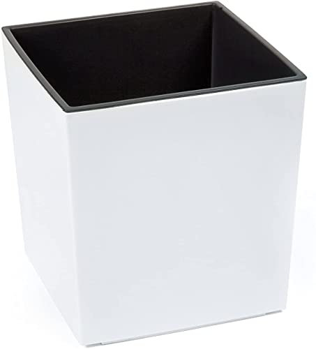 Gordanluk, Low Flowerpot, Square Shiny Gloss Flowerpot with internal liner, indoor plant pot, outdoor plant pots, plastic plant pots white, black, grey, Patio (White, 19 x 19 x 19.5cm)