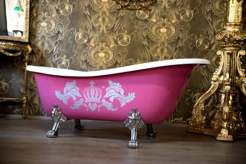 Casa Padrino Pompöös - Baignoire autoportante de luxe par Harald Glööckler - Rose/argenté/blanc - 1695 mm - Avec pieds en lion argentés