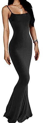 AnotherChill Women's Casual Lounge Slip Long Dress Sexy Sleeveless Backless Bodycon Maxi Dresses 2025 Summer Slim Elegant, Black, M