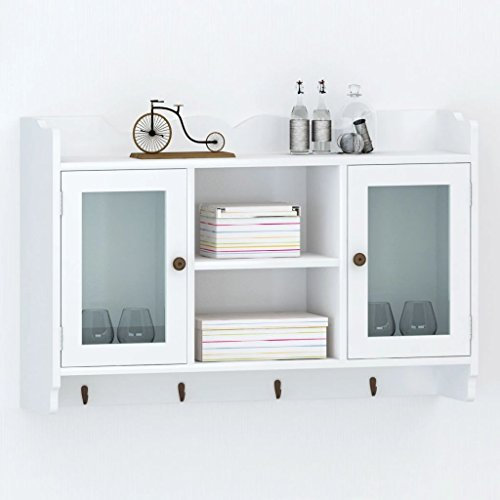 Mogou White MDF Wall Cabinet Display Floating Shelves, Book Shelves For Wall，shelves cube for wall Book/DVD/Glass Storage