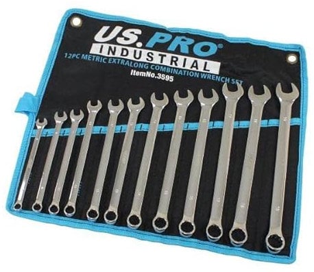 US PRO Industrial 12pc Metric Extra Long Combination Spanners Wrench Set 8-19mm 3595