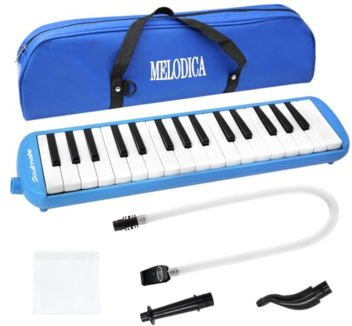 Soulmate Melodica-Instrument mit 32 Tasten, Luftklavier-Keyboard, Sopran, Melodica, Musikinstrument mit weichen langen Röhren, kurzen Mundstücken und Tragetasche für Kinder, Anfänger, Geschenk, Blau