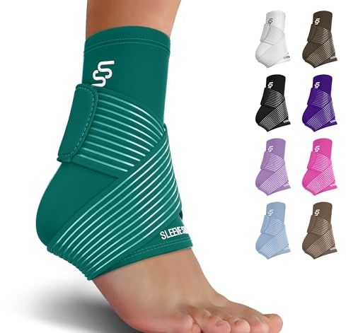 Sleeve Stars Ankle Brace for Women & Men, Ankle Wrap for Sprain, Compression Sleeve for Plantar Fasciitis Relief, Easy Customizable Support: w/Removable Strap (Single/Turquoise)