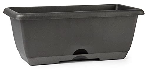 Acan Tradineur - Jardinera con Plato Integrado de plástico, Modelo PLFT, Tiesto, macetero de Polipropileno, Recipiente para Plantas, Flores, balcón, jardín, Fabricada en España (Antracita, 40 cm)