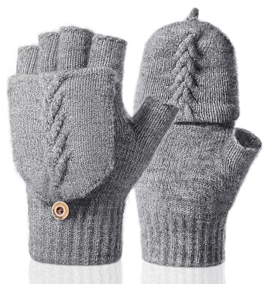 Kiiwah Fingerlose Handschuhe Fäustlinge für Herren Damen, Warme Winter Handschuhe Convertible Halbfinger Flip Top Fäustlinge Touchscreen Fotografie Handschuhe (Ringen Grau)